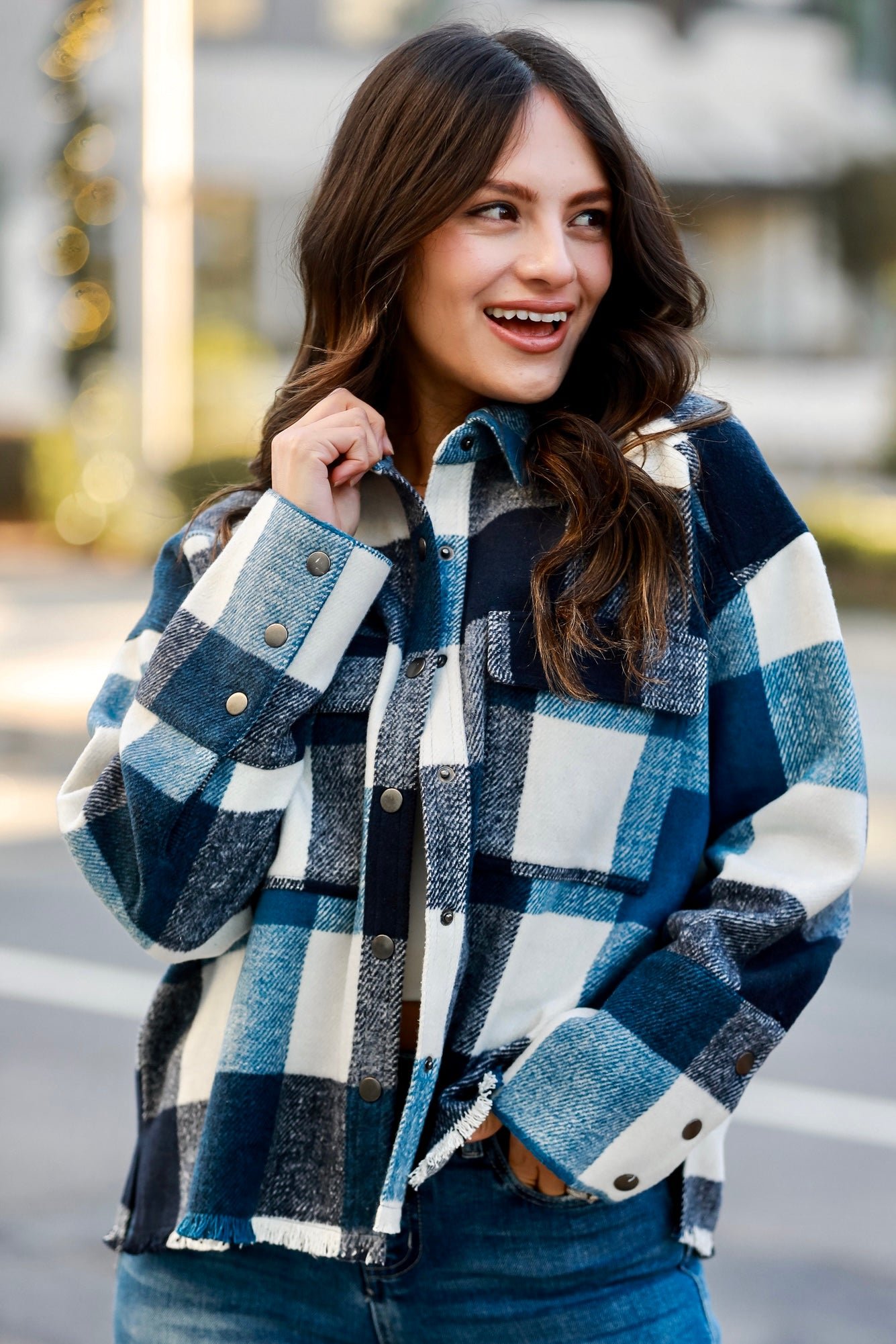 Casually Adored Navy Plaid Shacket