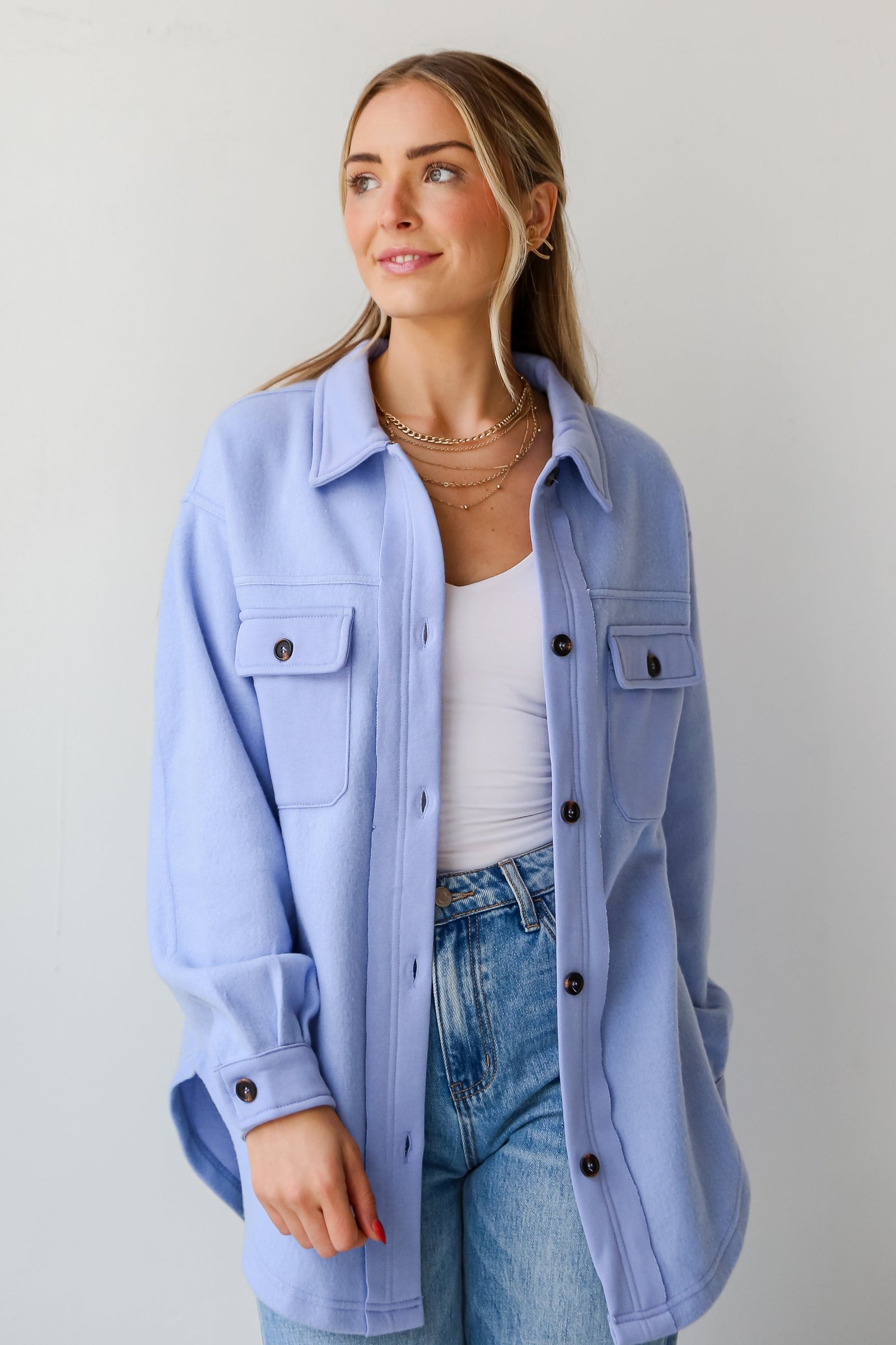 Irresistible Comfort Blue Brushed Knit Shacket - DU DEAL