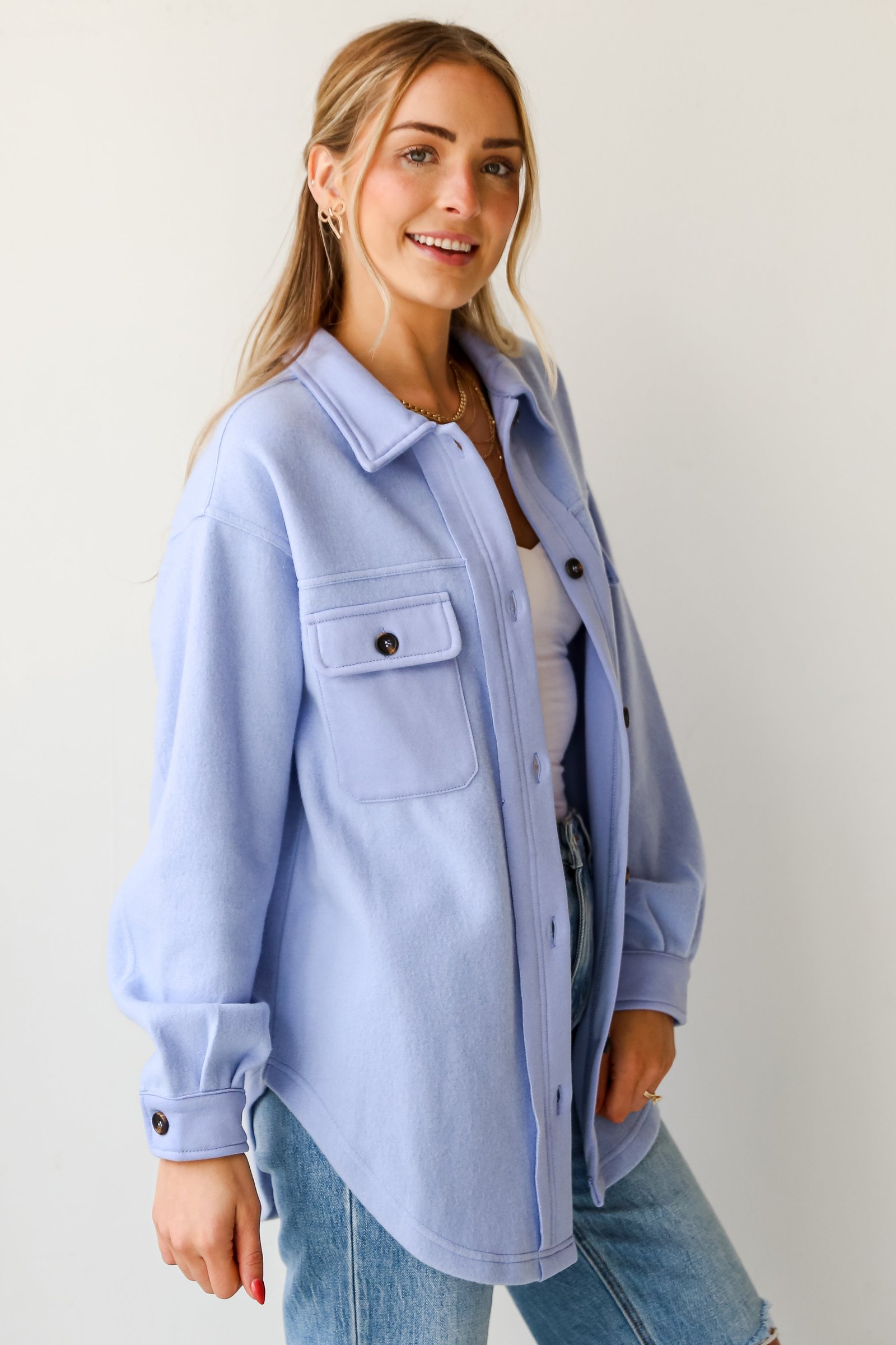 Irresistible Comfort Blue Brushed Knit Shacket - DU DEAL