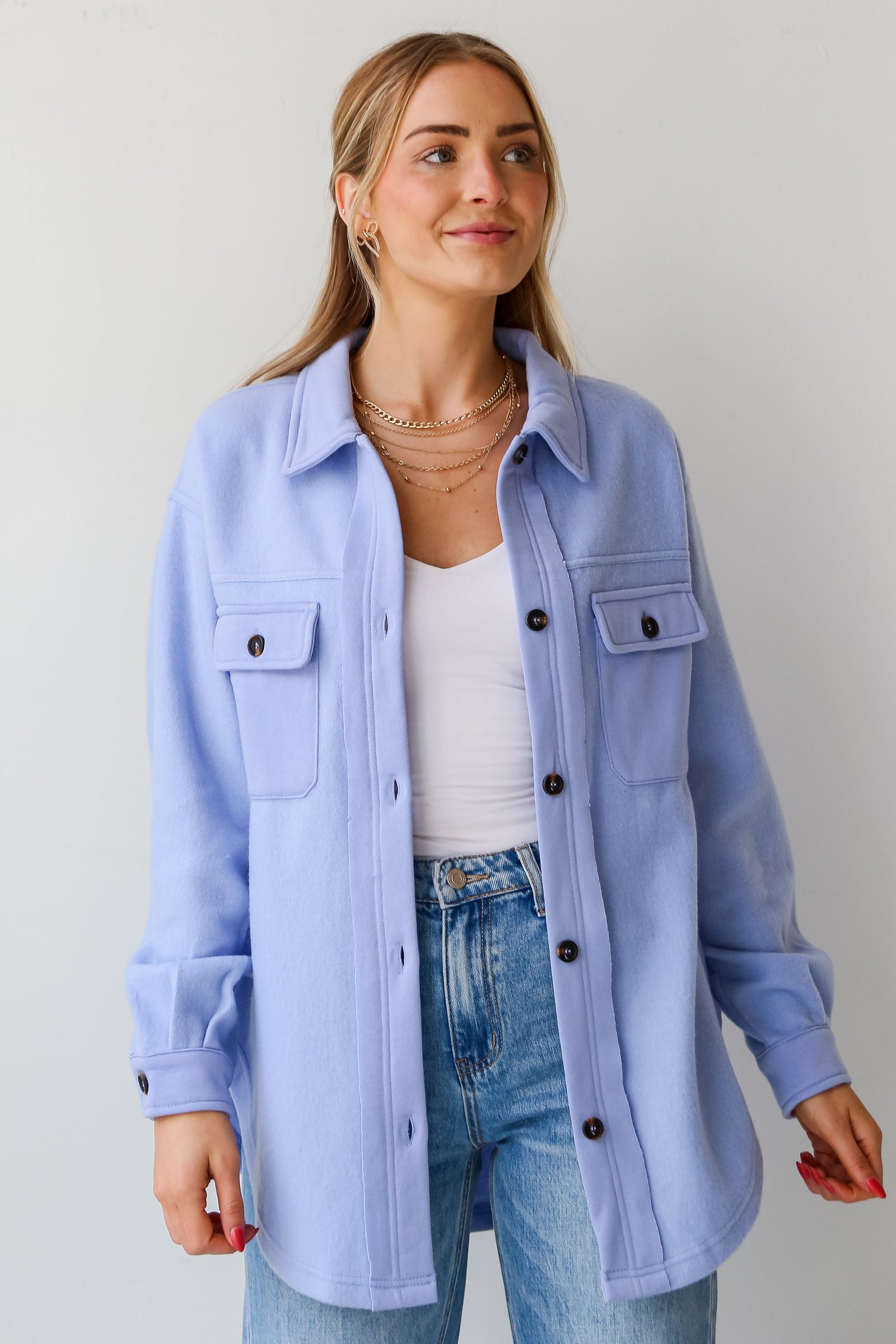 Irresistible Comfort Blue Brushed Knit Shacket - DU DEAL