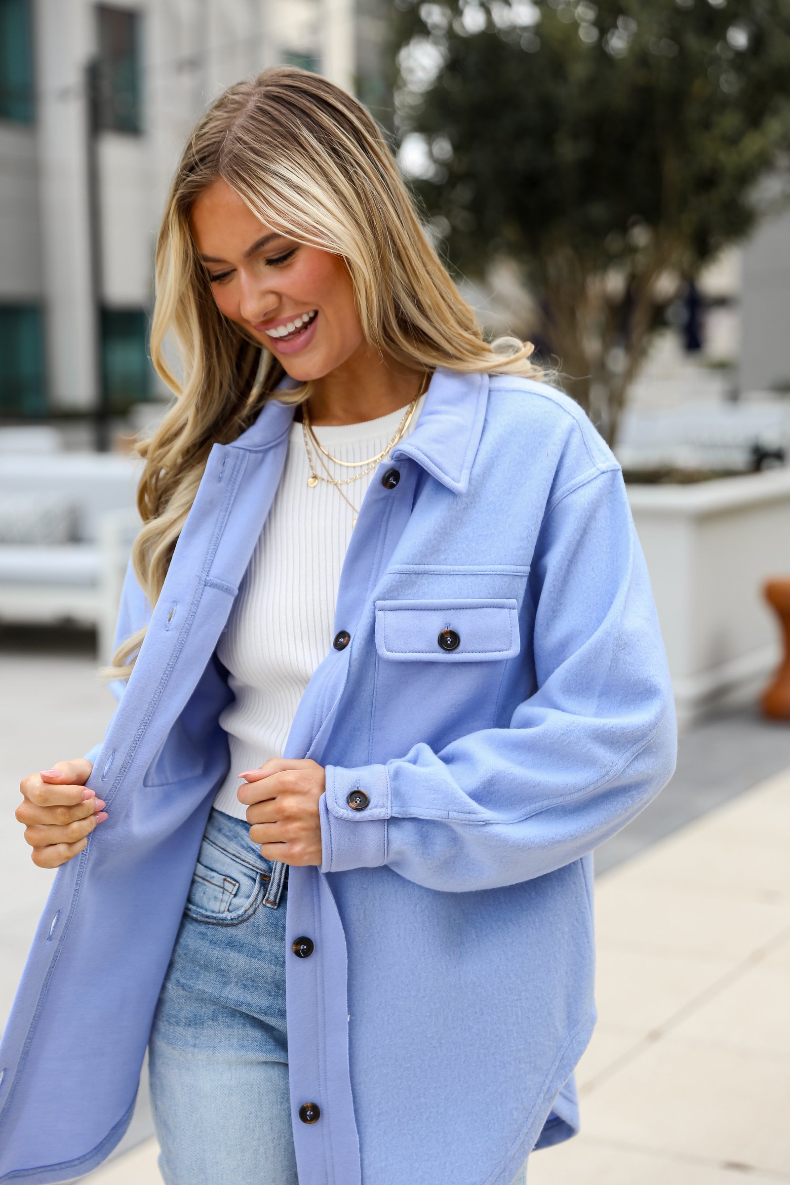 Irresistible Comfort Blue Brushed Knit Shacket - DU DEAL