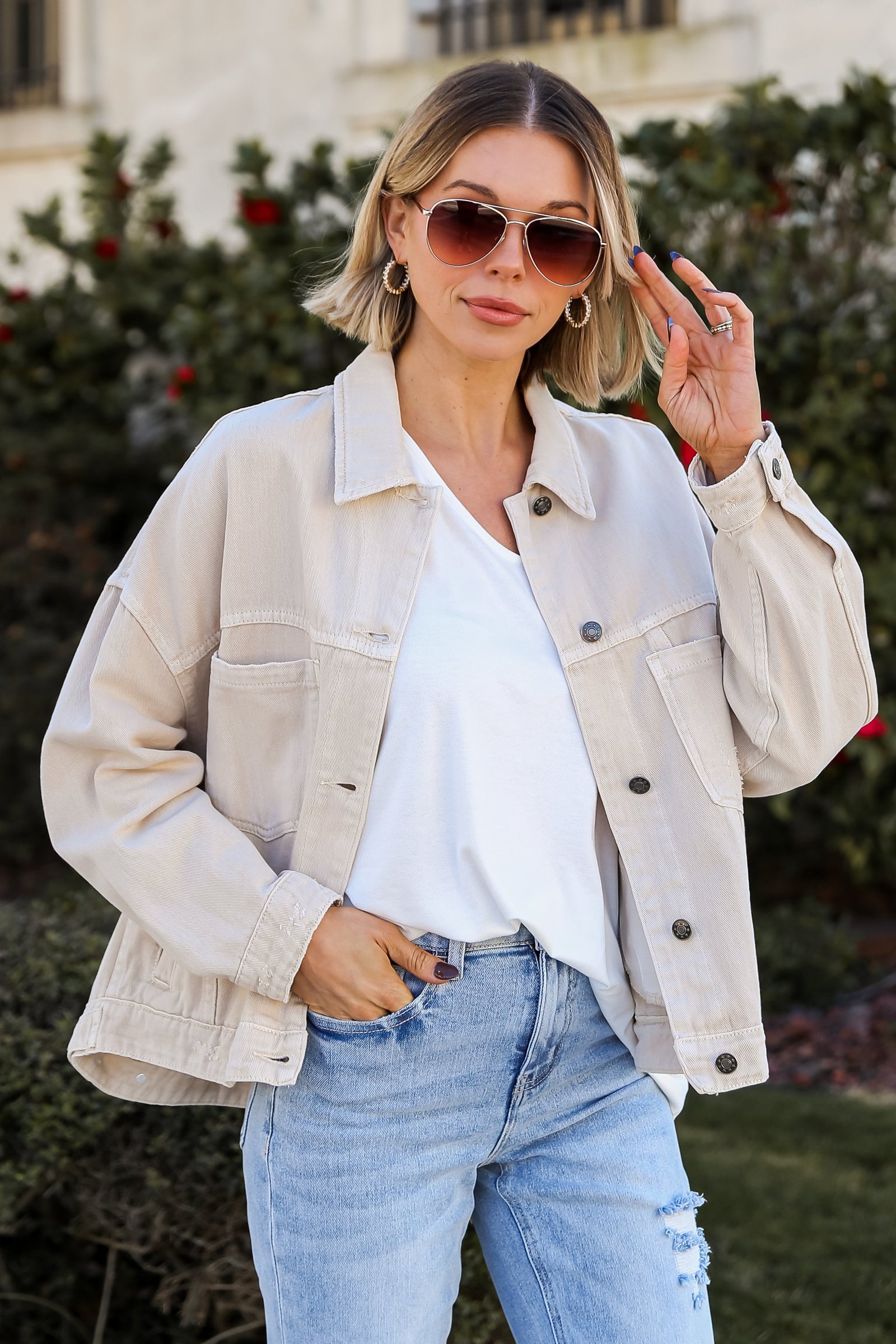 Practical Charm Off White Denim Jacket