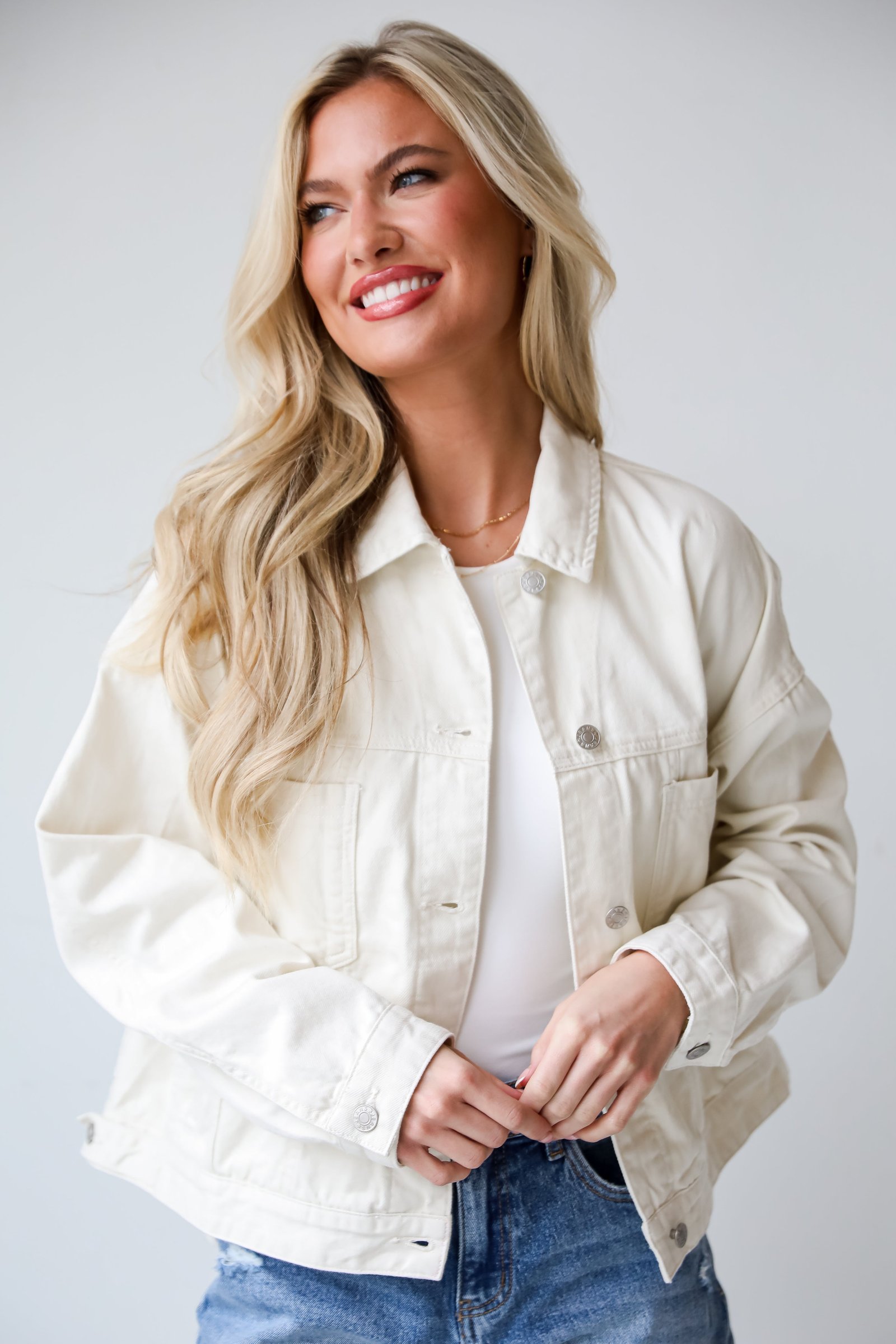 Effortless Presence Cream Denim Jacket