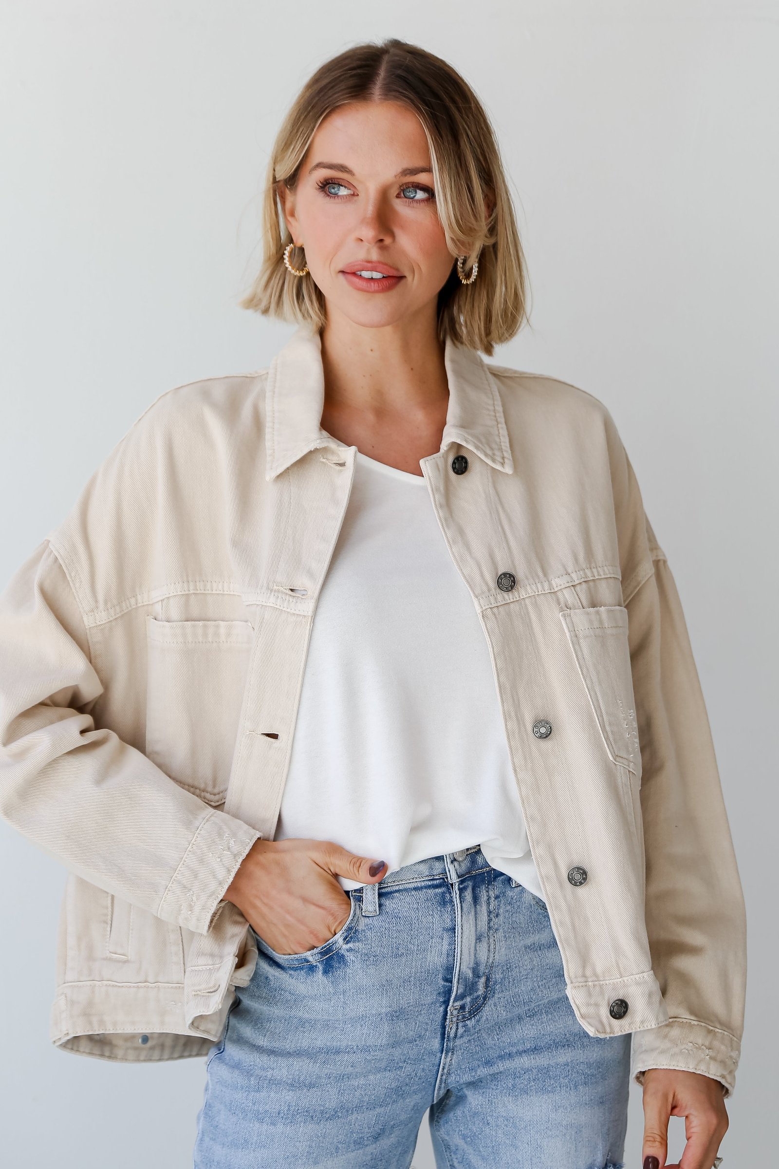 Practical Charm Off White Denim Jacket