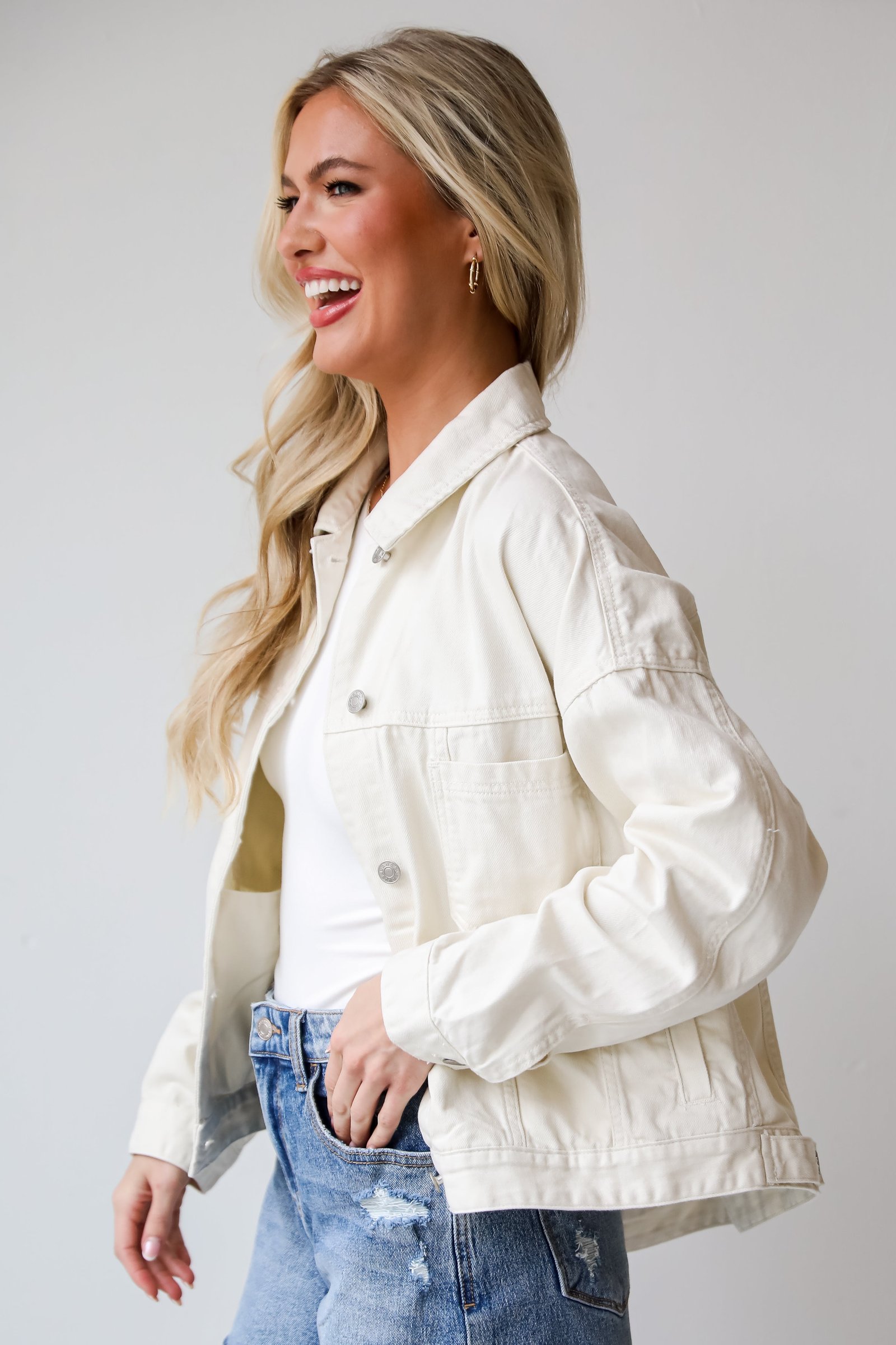 Effortless Presence Cream Denim Jacket