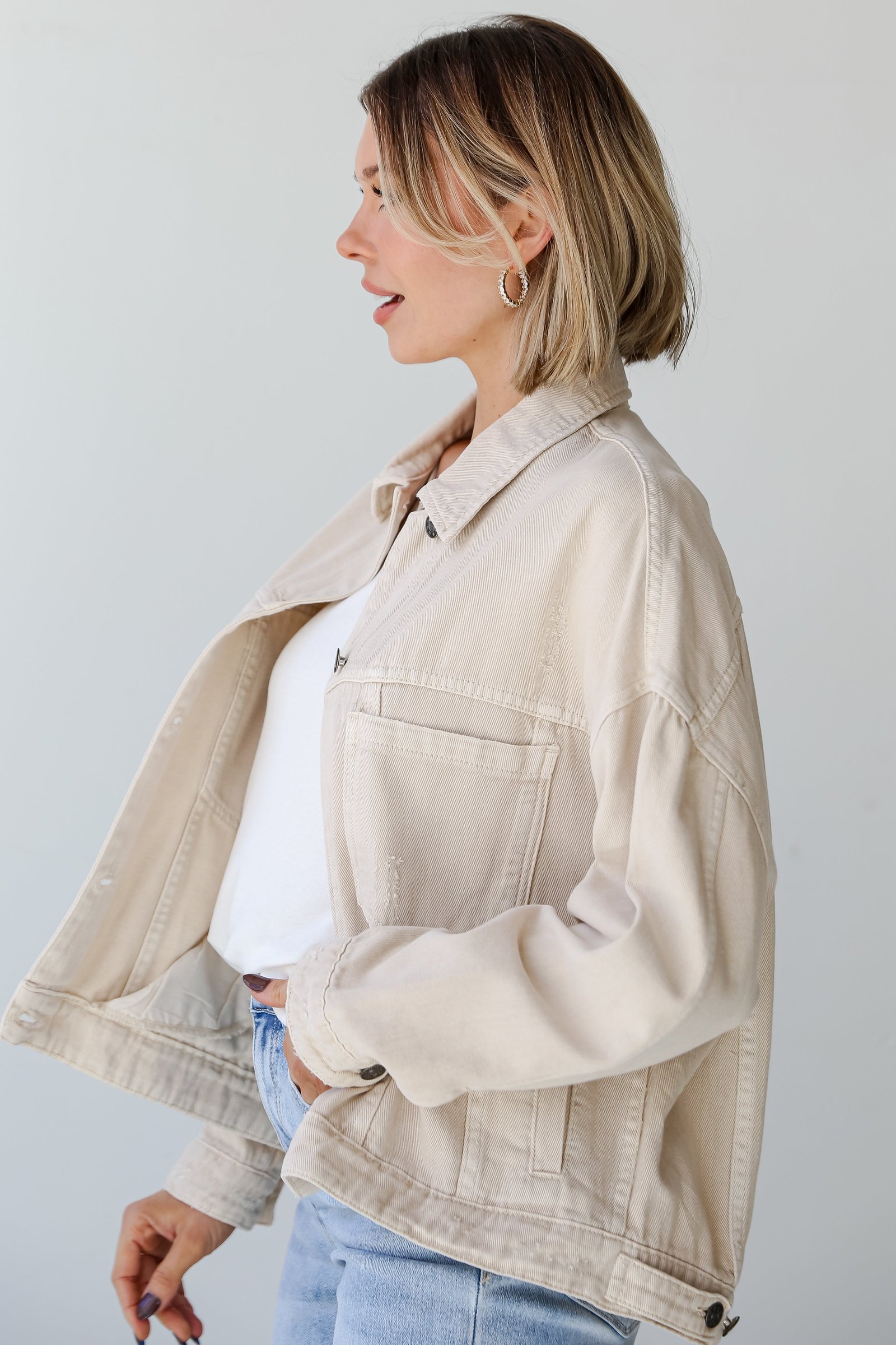 Practical Charm Off White Denim Jacket