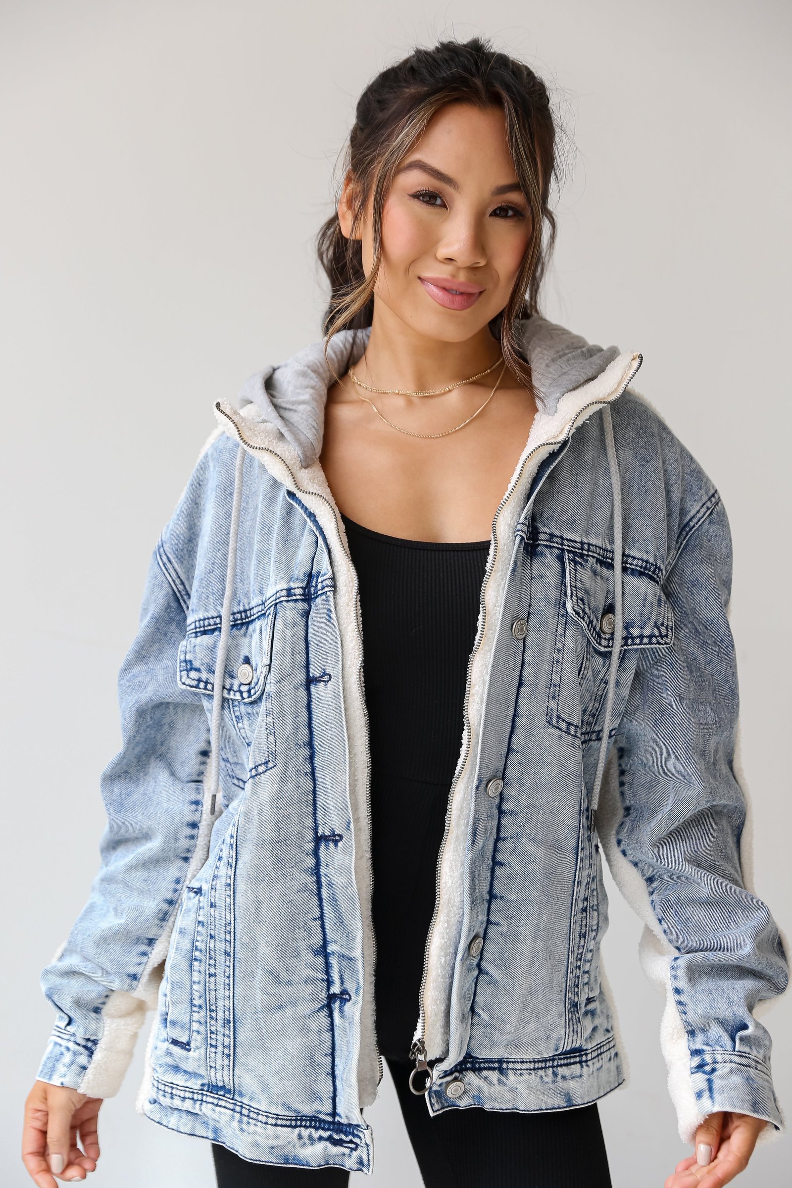 Back In Town Hooded Denim Teddy Jacket