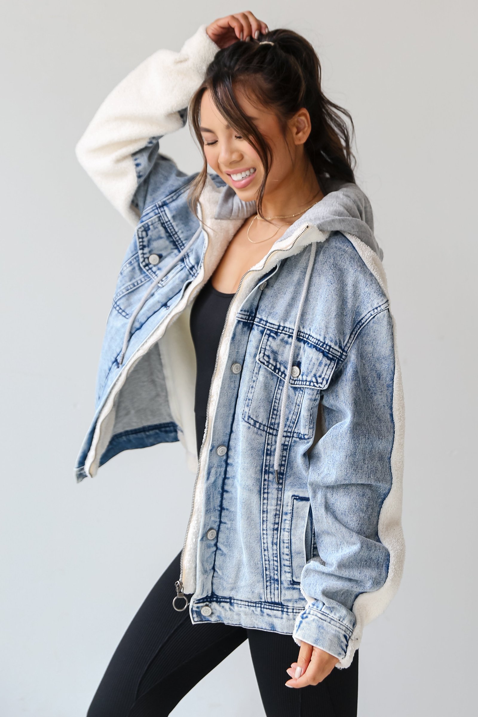 Back In Town Hooded Denim Teddy Jacket