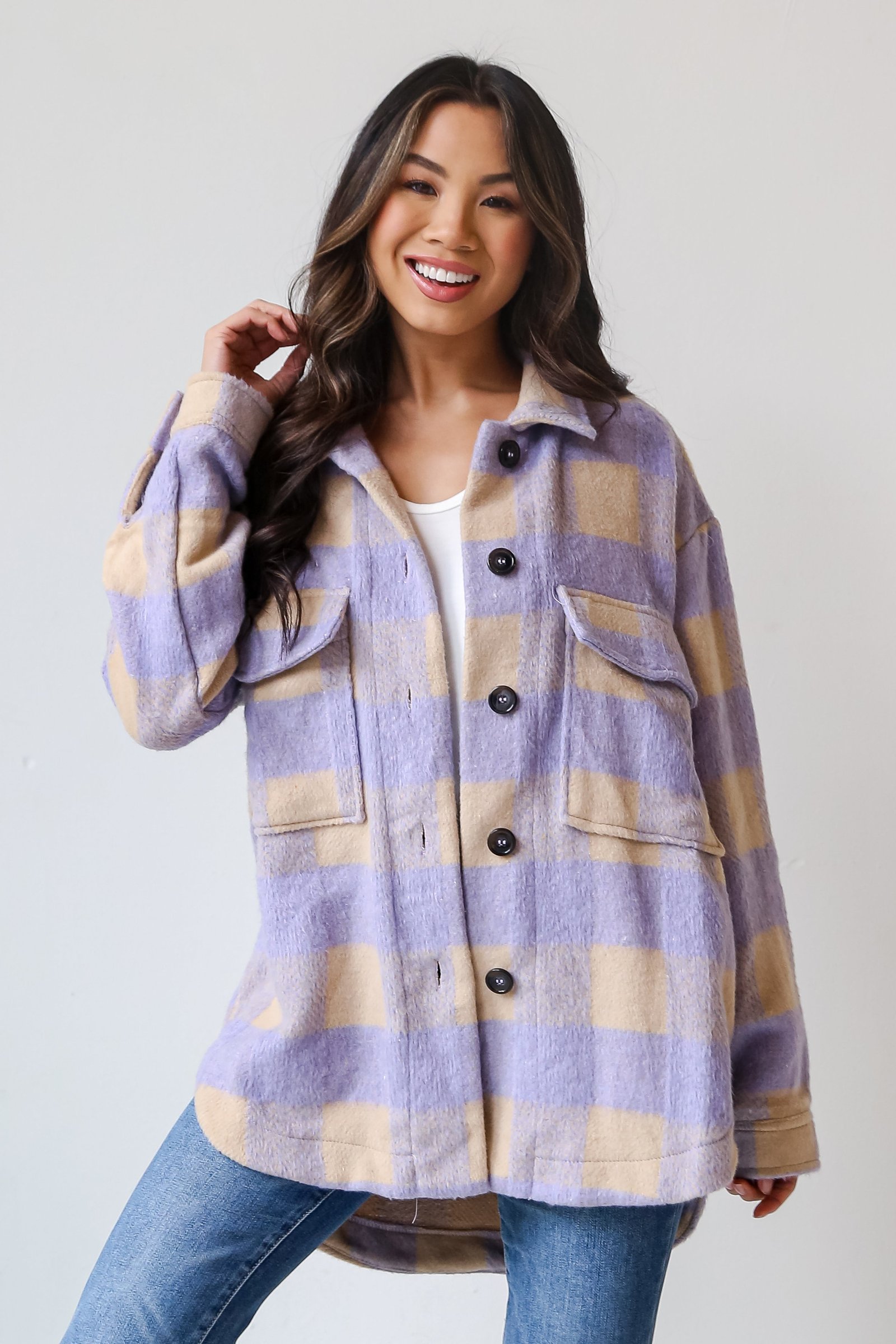 Cozy Sensation Lavender Plaid Shacket