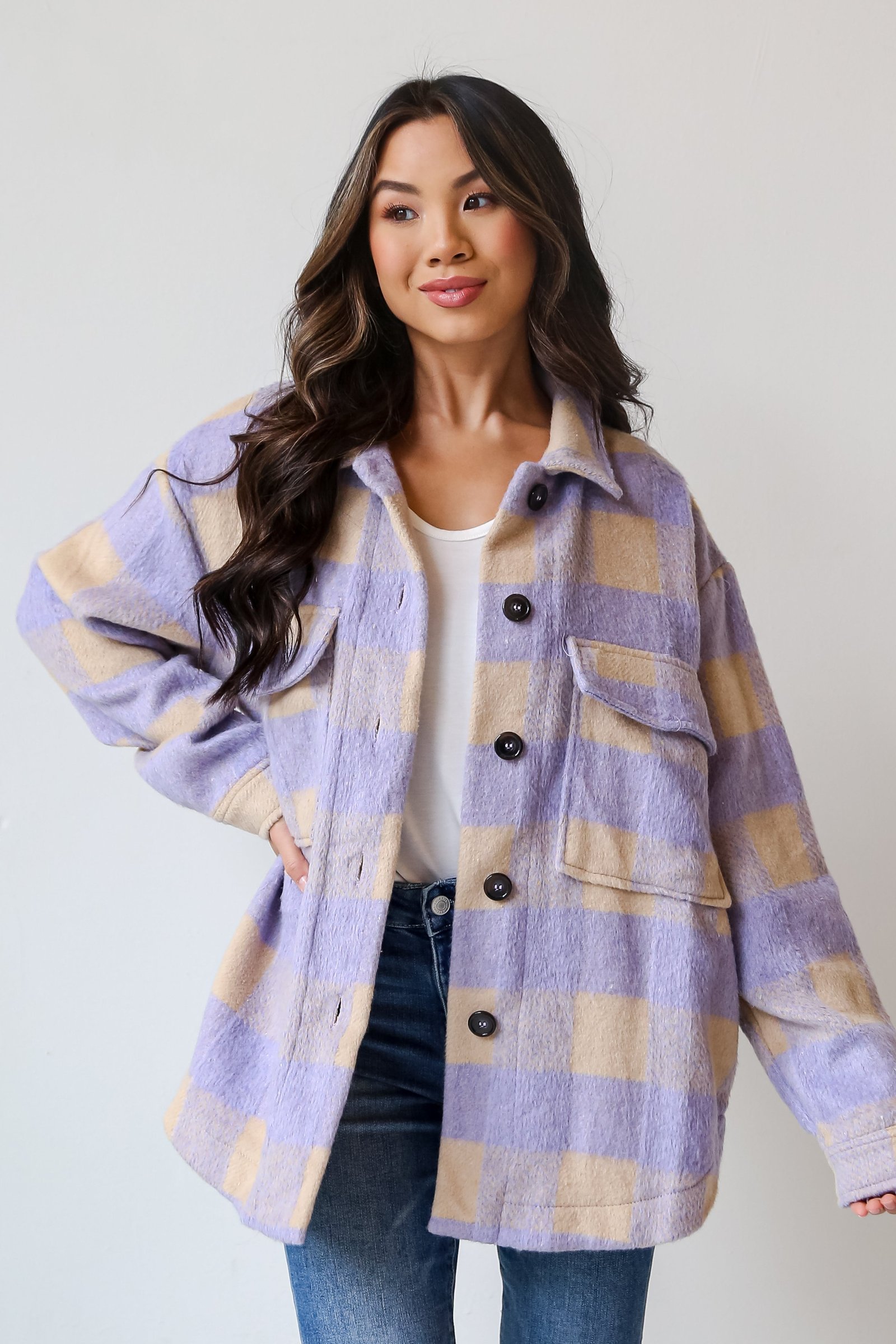 Cozy Sensation Lavender Plaid Shacket