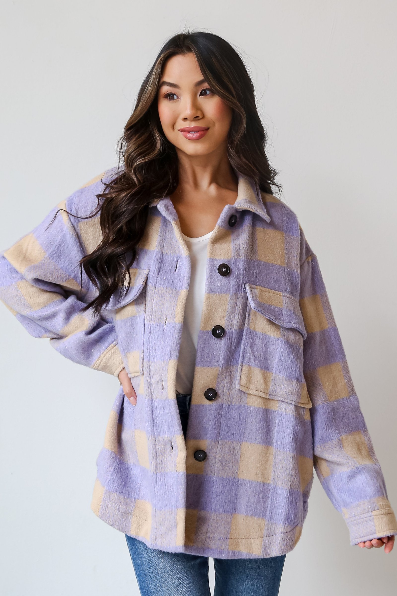 Cozy Sensation Lavender Plaid Shacket