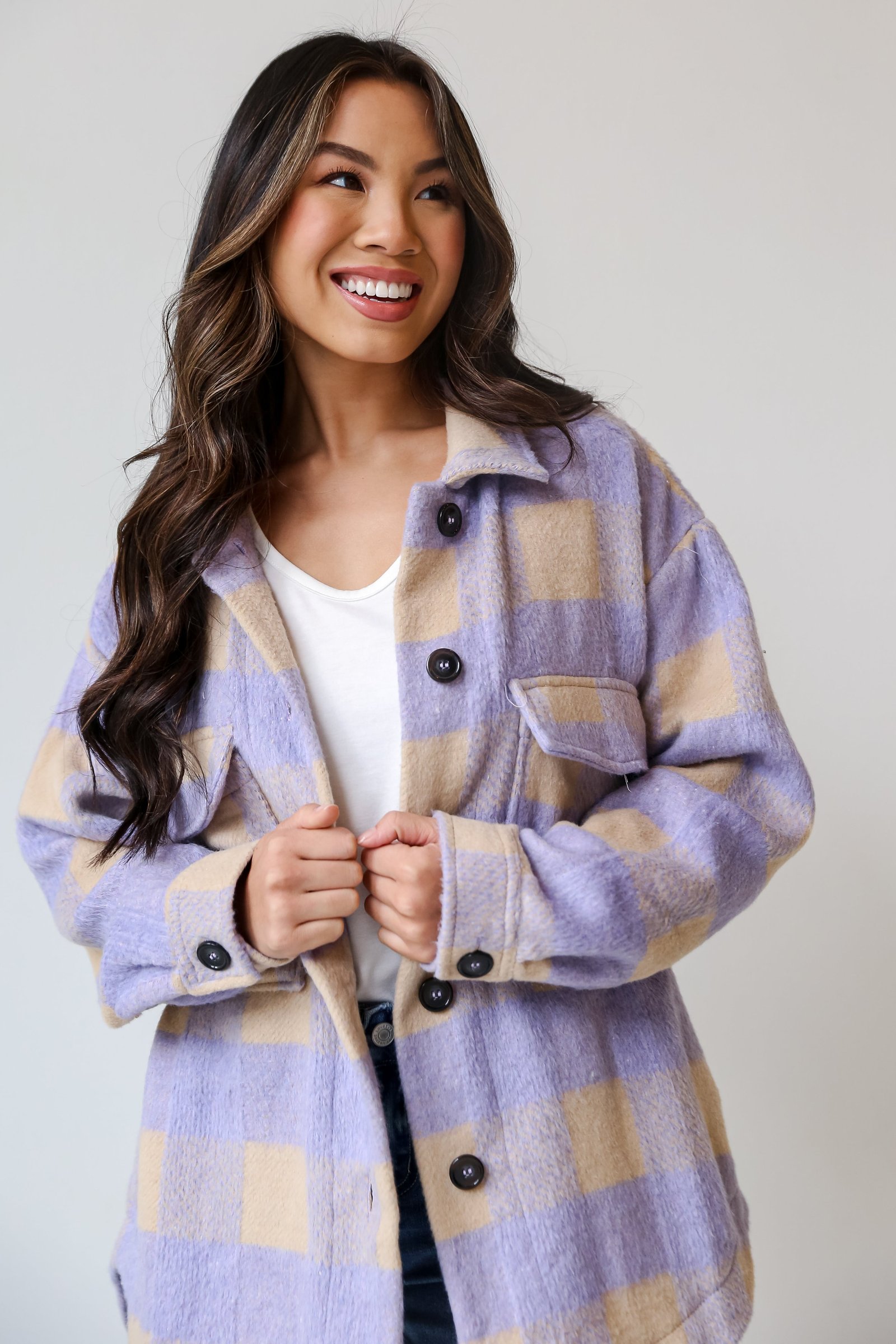 Cozy Sensation Lavender Plaid Shacket