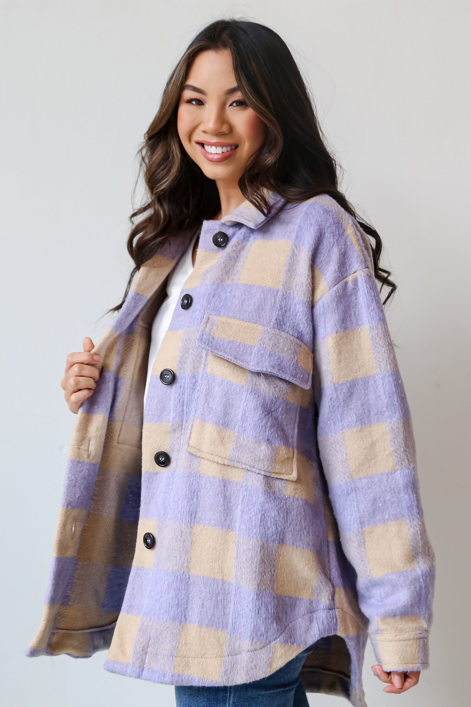 Cozy Sensation Lavender Plaid Shacket