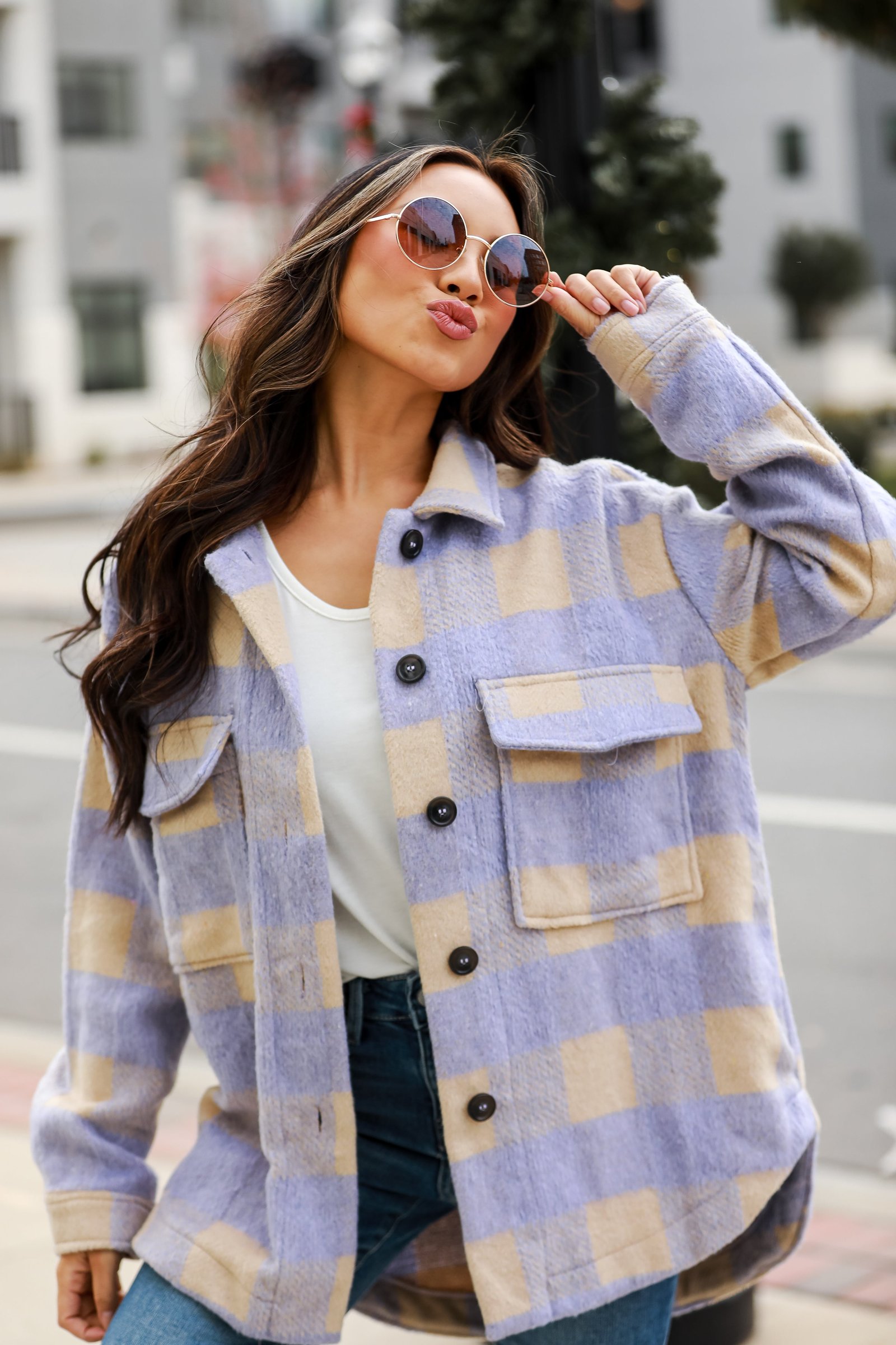 Cozy Sensation Lavender Plaid Shacket