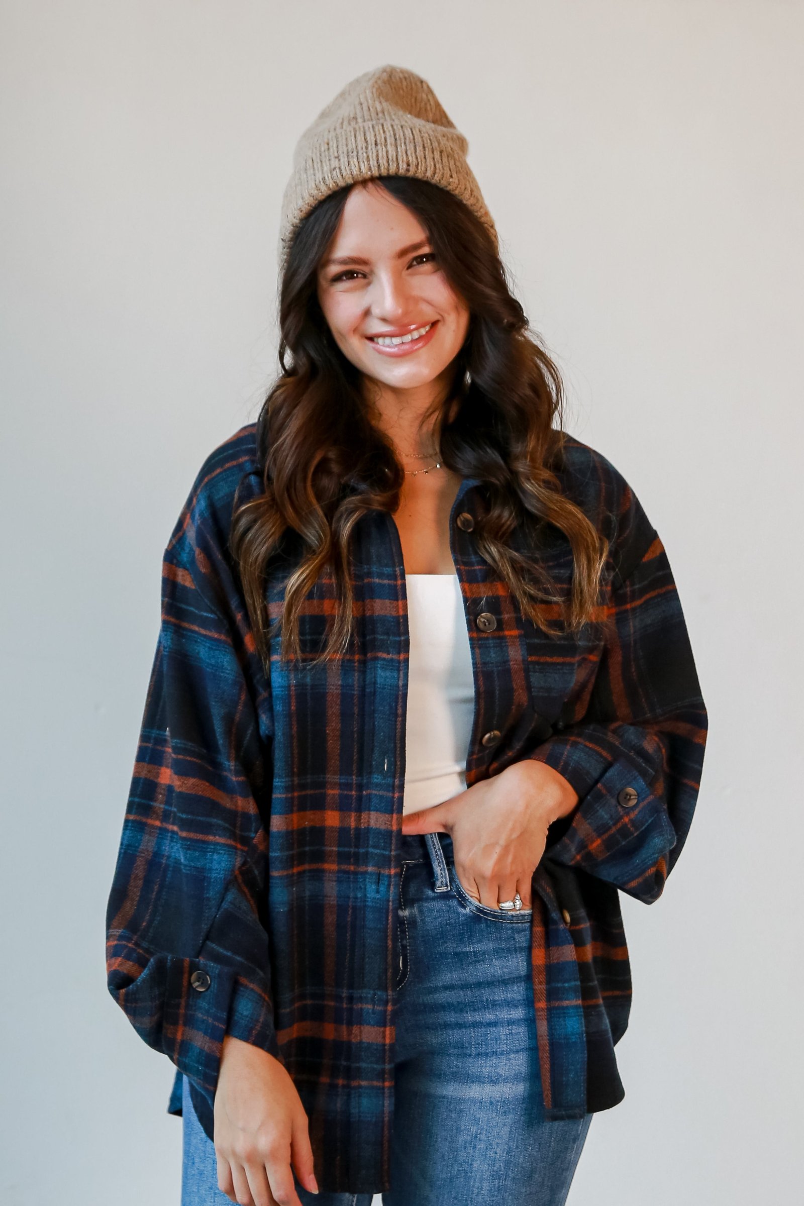 Sweetest Mood Navy Plaid Shacket