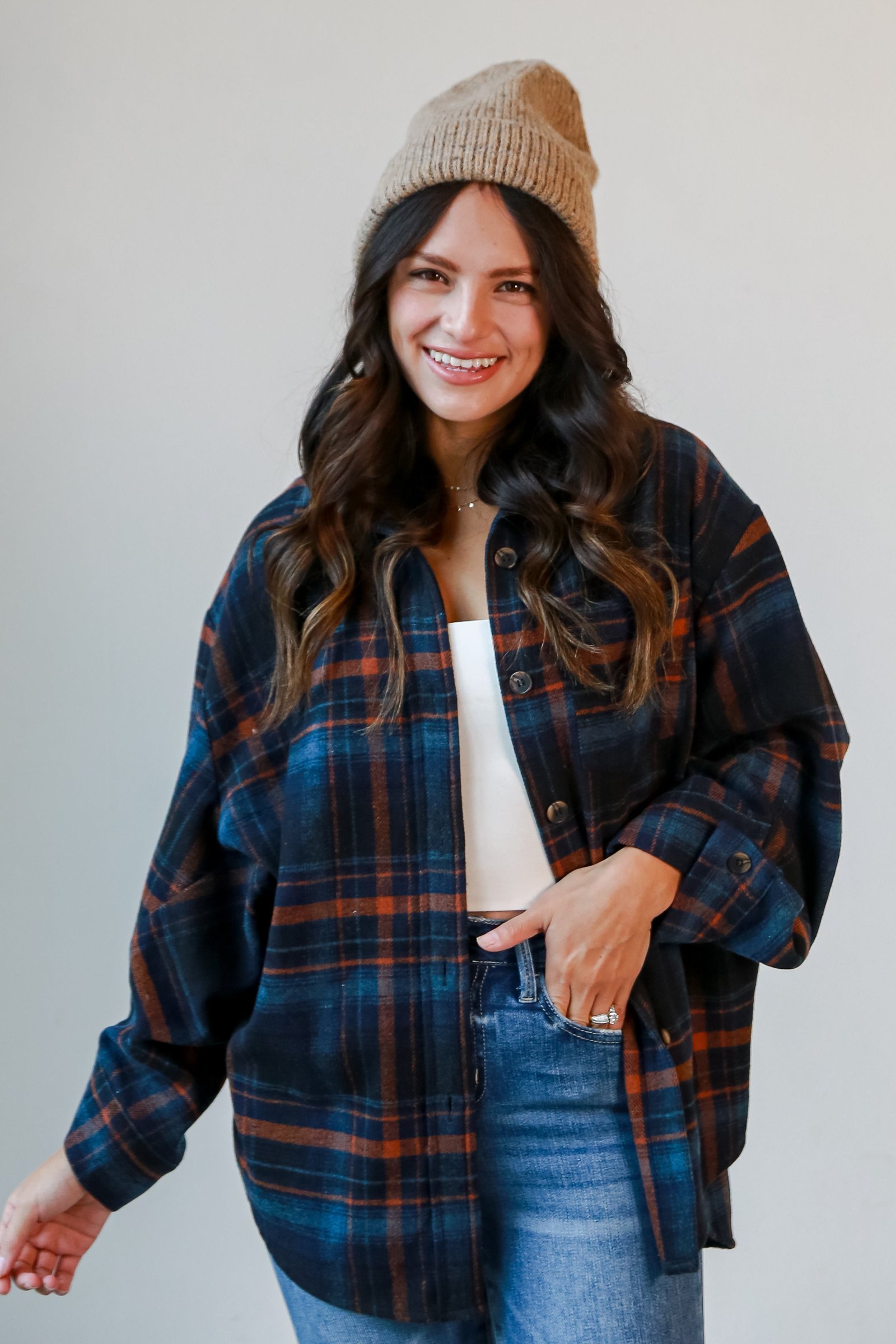 Sweetest Mood Navy Plaid Shacket