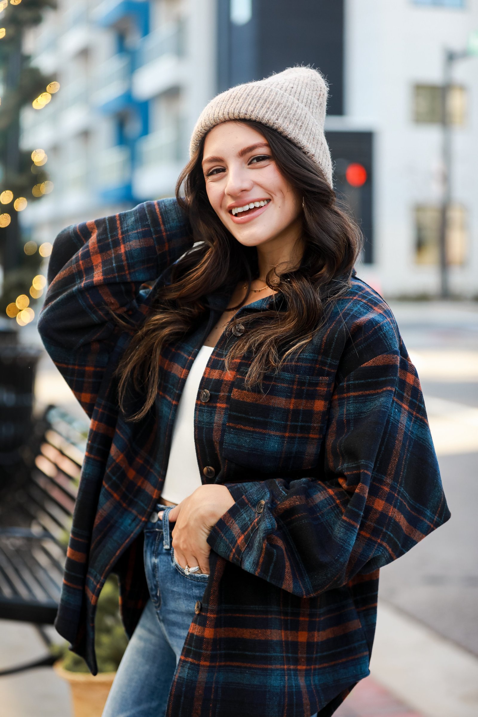 Sweetest Mood Navy Plaid Shacket