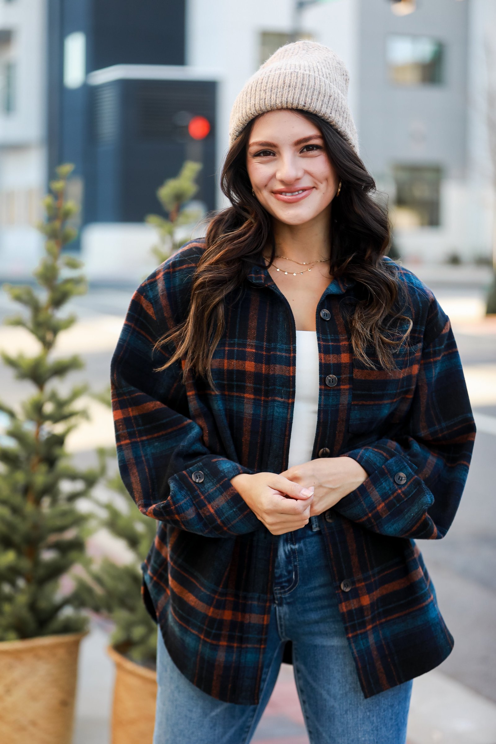 Sweetest Mood Navy Plaid Shacket