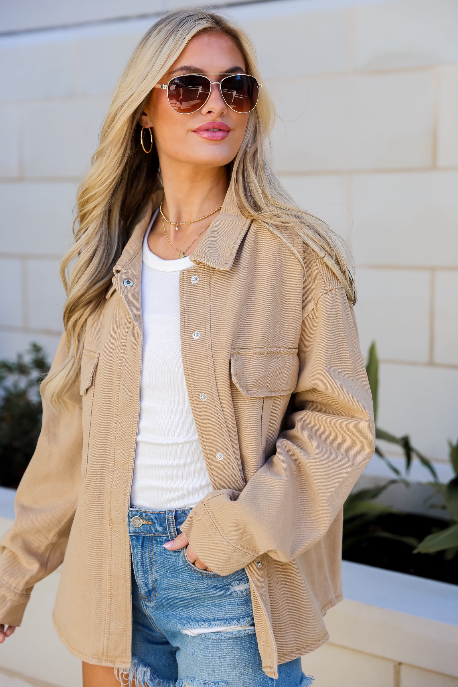 Cooler Than You Taupe Denim Jacket