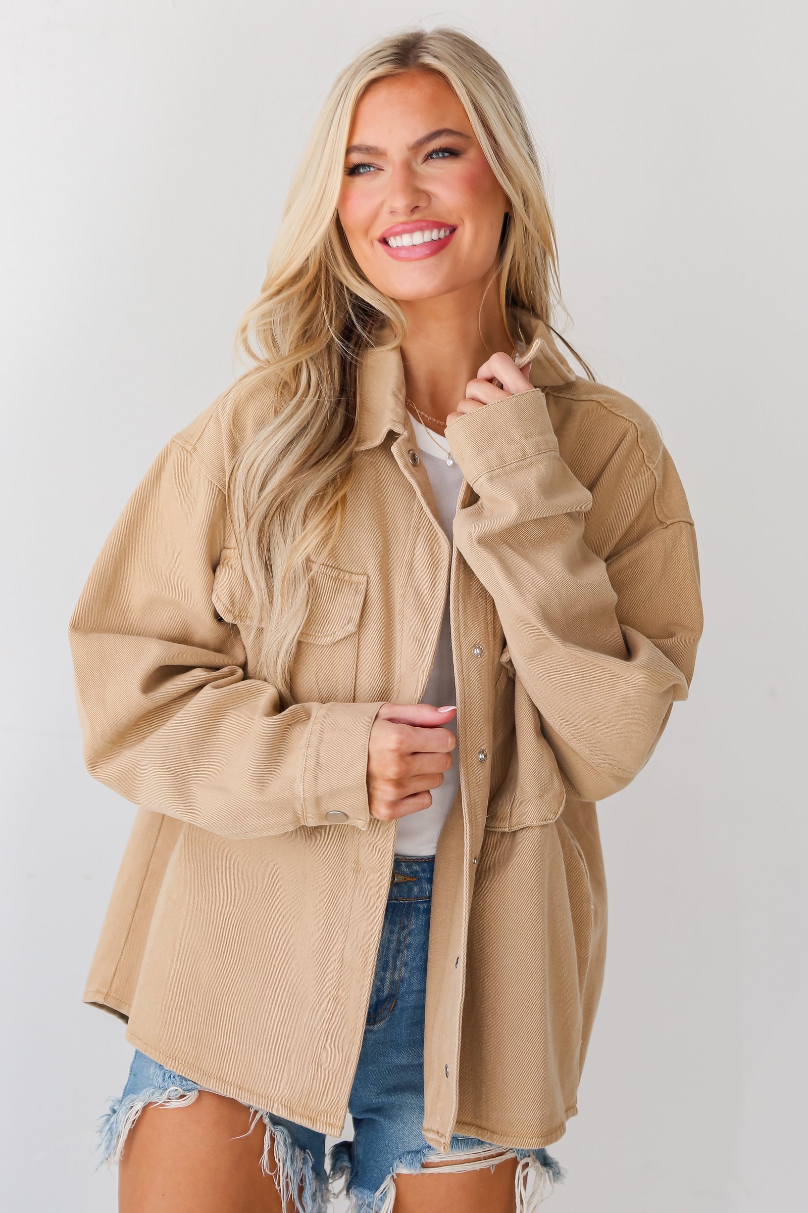 Cooler Than You Taupe Denim Jacket